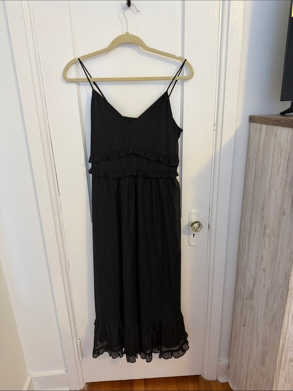 Madewell Black Ruffle-Tier Maxi Slip Dress